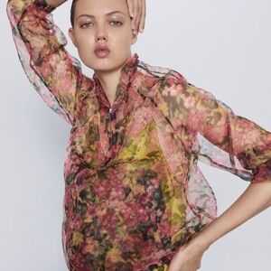 ZARA Organza Floral Bomber Jacket Medium